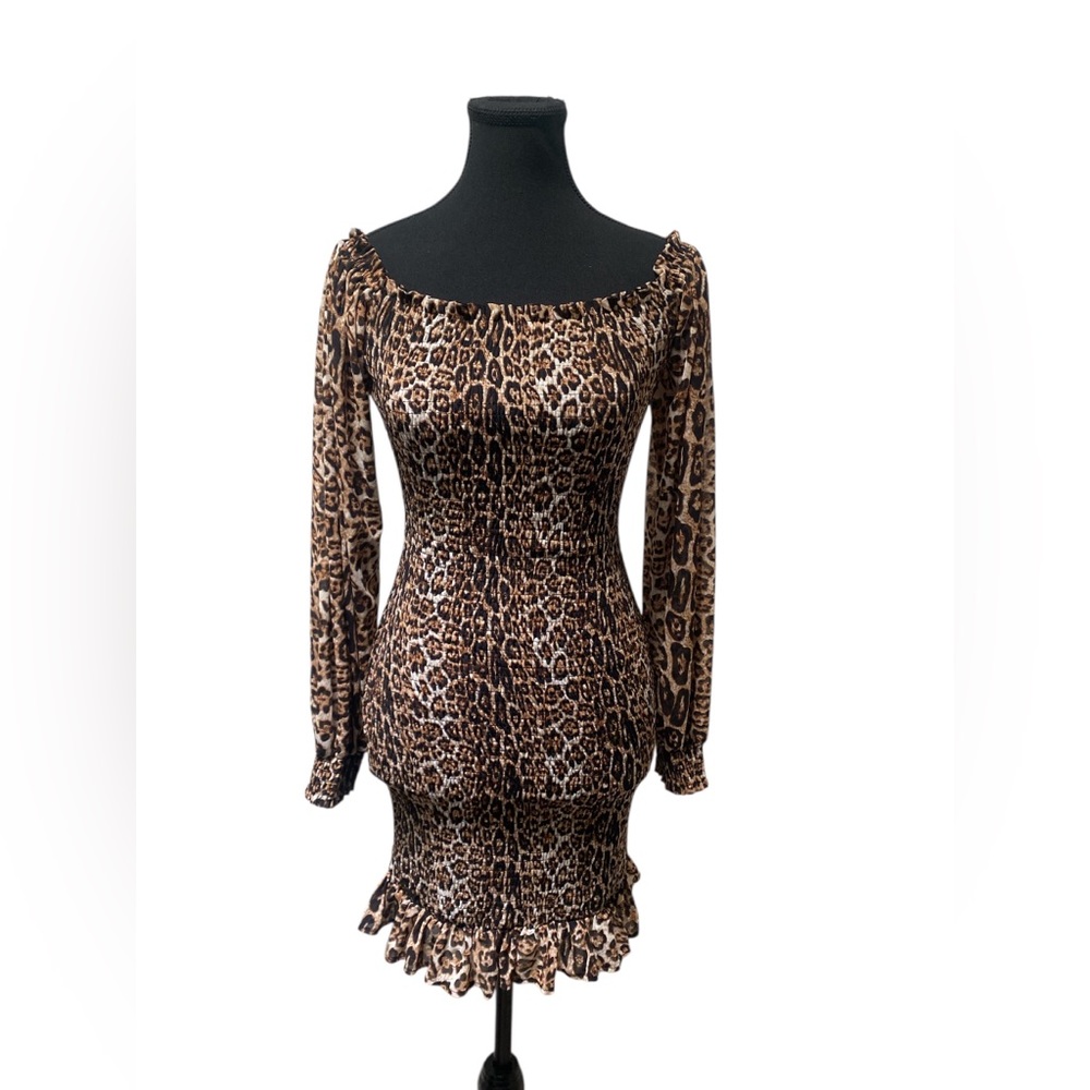 Hera Collection Brown Leopard Long Sleeve Dress M NWT